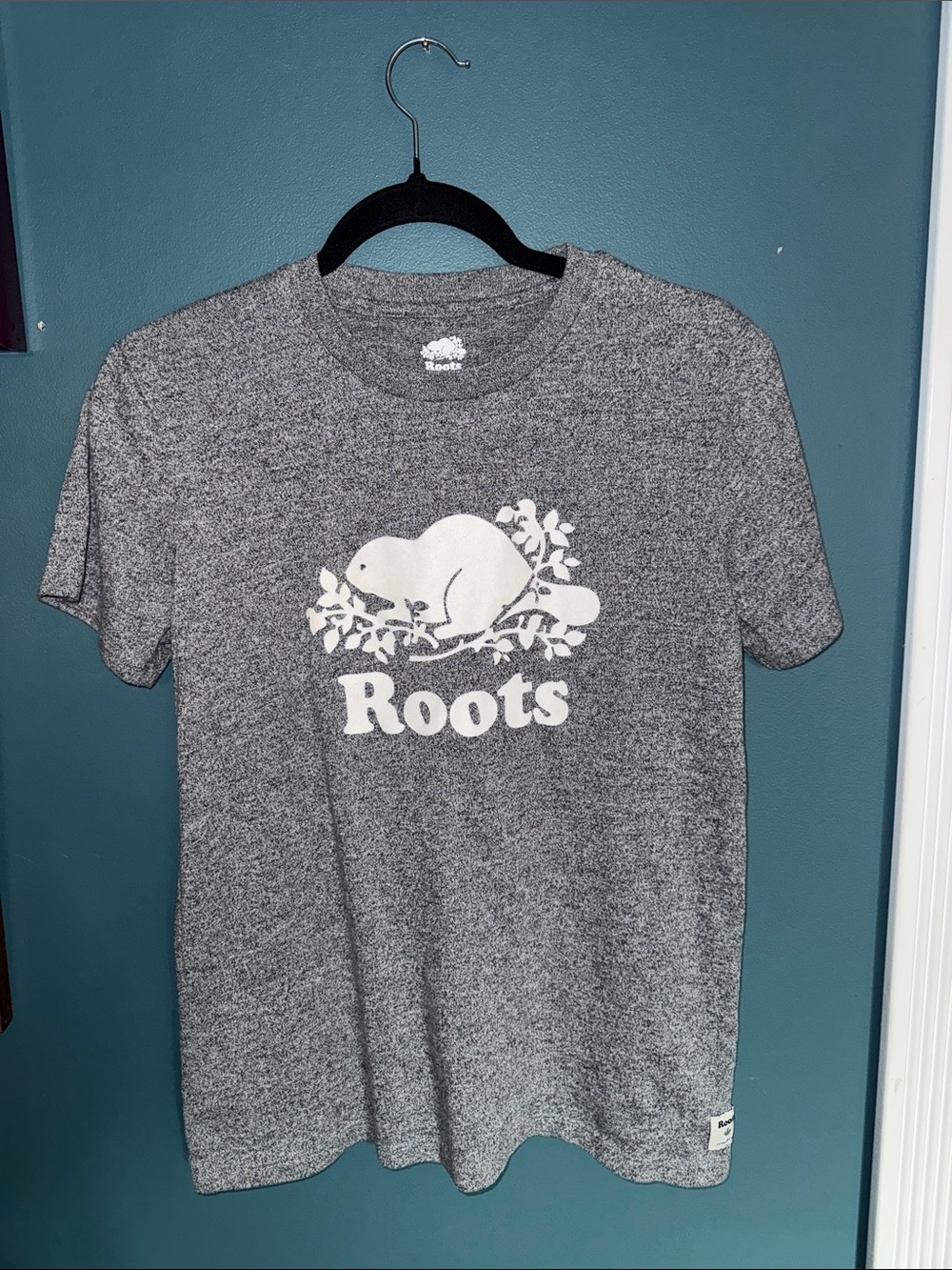 Roots Gray Heather Tee with White Beaver Logo